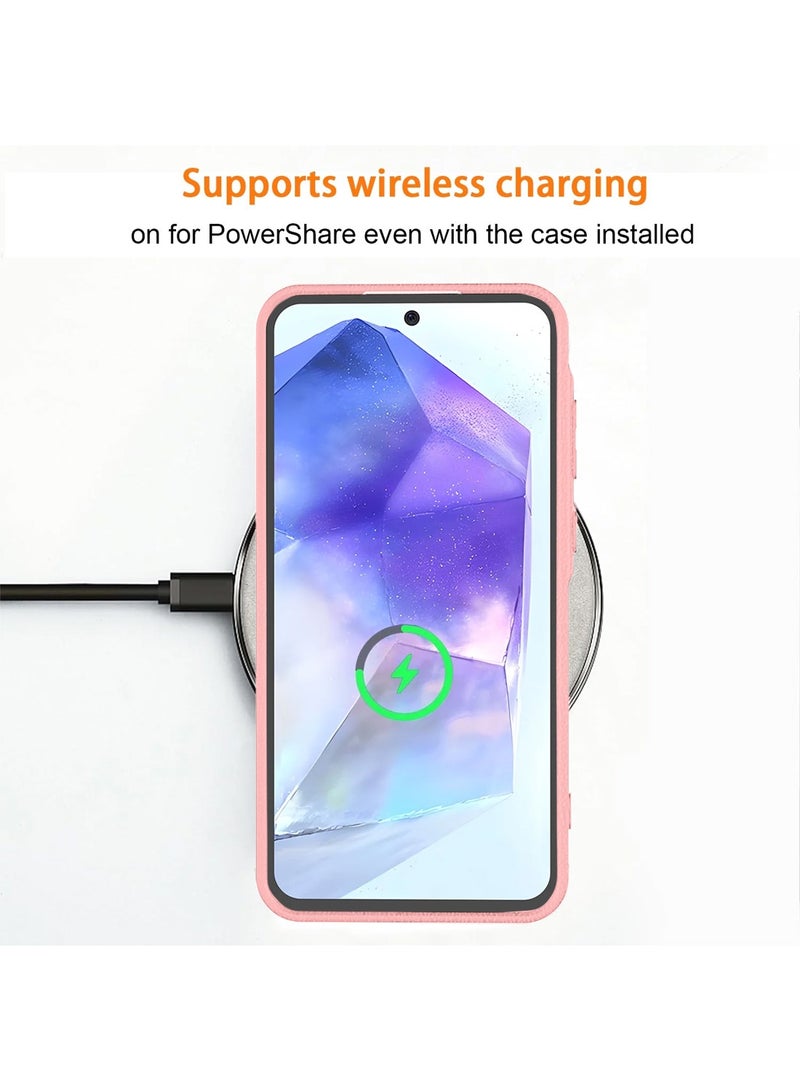 Techie غطاء خلفي أنيق من جلد PU ناعم غير قابل للانزلاق بتقنية TPU لهاتف سامسونج جالاكسي A55 5G - وردي فاتح - Image 5