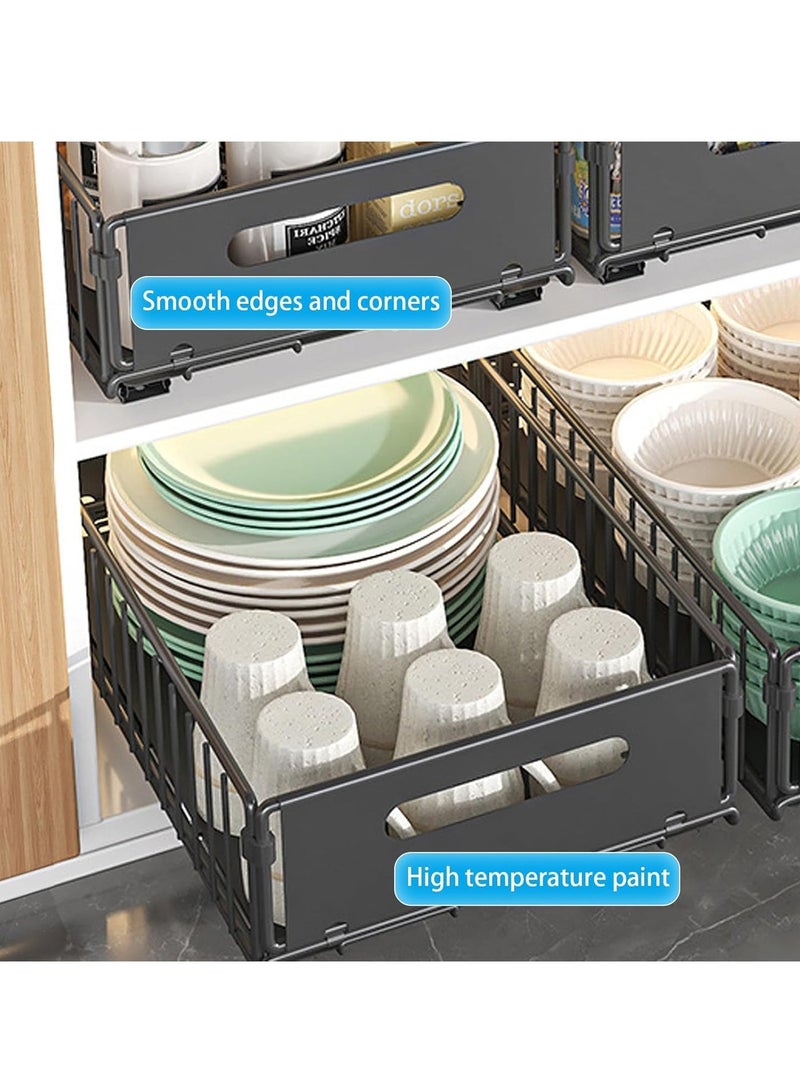 Metal Pull-Out Cabinet Drawer Shelf Organizer  Slide Out Drawer Storage Shelves Kitchen Storage Rack Roll-Out Sliding Drawer  Sliding Under Sink storage with Silent Slide - Image 4