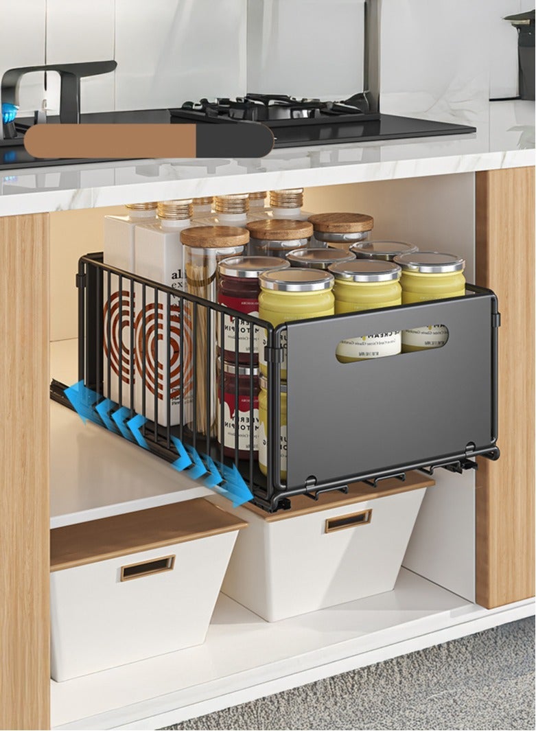 Metal Pull-Out Cabinet Drawer Shelf Organizer  Slide Out Drawer Storage Shelves Kitchen Storage Rack Roll-Out Sliding Drawer  Sliding Under Sink storage with Silent Slide - Image 1