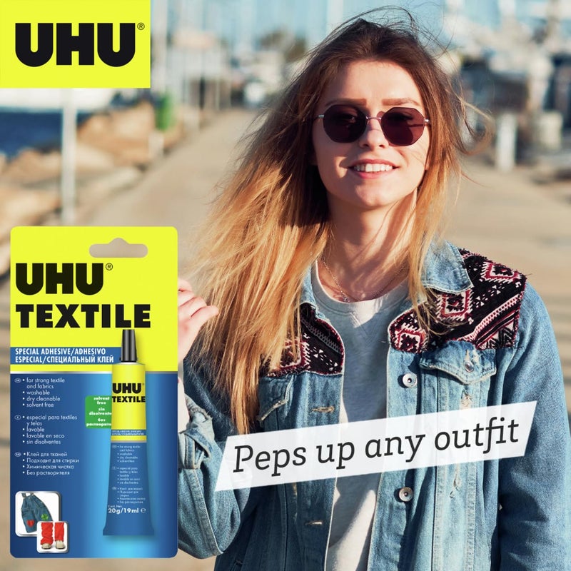 UHU Textile Solvent Free Fabric Glue - 19ml Transparent Adhesive for Textiles - Image 2
