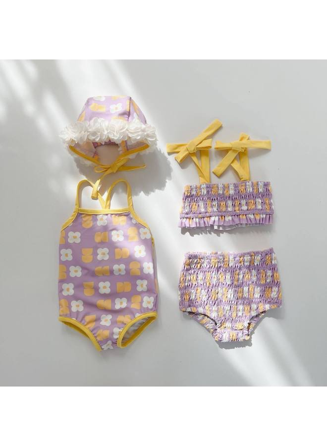 Loquat Children's Flower Swimsuit-Color:Apricot (two-piece Set)- - Image 4