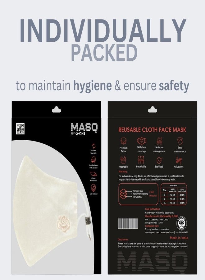 MASQ Rose 4 Layer, Anti-Pollution Reusable, Breathable, Anti-Bacterial (BFE>99%) Embroidered 100% Pure Cotton Cloth Face Mask Combo with Ear Adjusters for Women, Girls (Black & White, Pack of 2) - Image 5