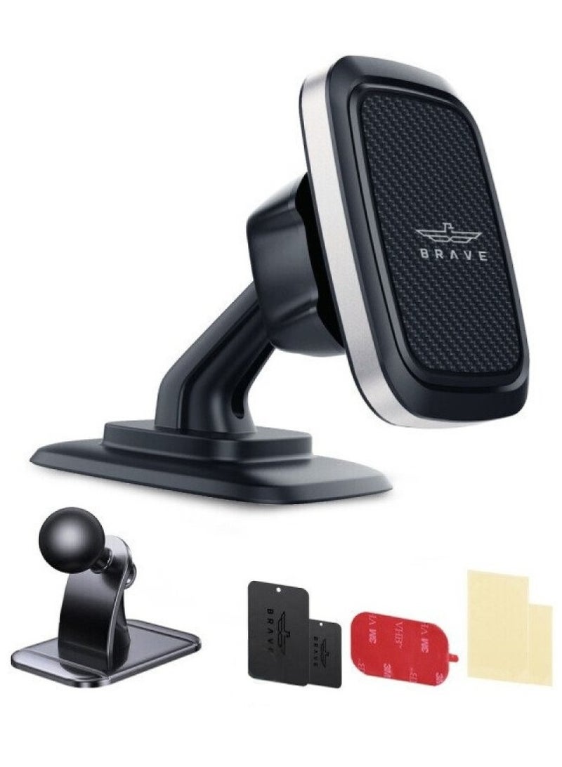 Brave Universal Magnetic Car Phone Holder – 360° Rotating Dashboard Car Mount with Strong N52 Magnets and 3M Advice, Compatible with iPhone 17/17 Pro/17 Pro Max/16/15/14/13/12, Samsung Galaxy S25/S24/S23/S22 Ultra, iPhone Air, Hands-Free Car Phone Mount for All Cars, SUVs, and Trucks – Strong Magnetic Grip, Easy Installation, Non-Wireless - Image 1