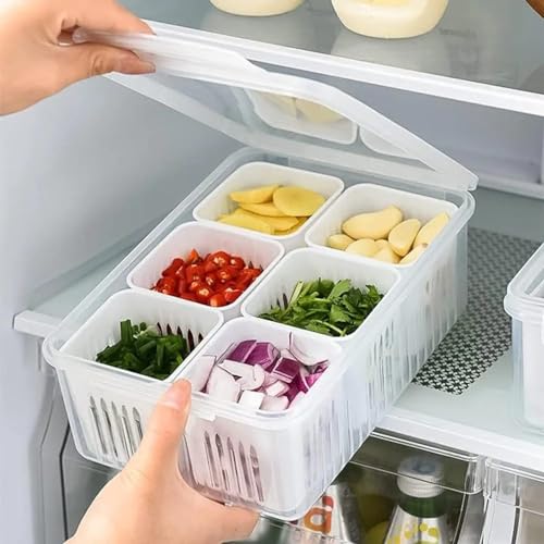 Clazkit Plastic Fridge Storage Boxes Freezer Storage Containers, Container Kitchen Storage Set, Vegetable Storage, Draining Crisper Refrigerator Food Box Set Of 2, Transparent - Image 1