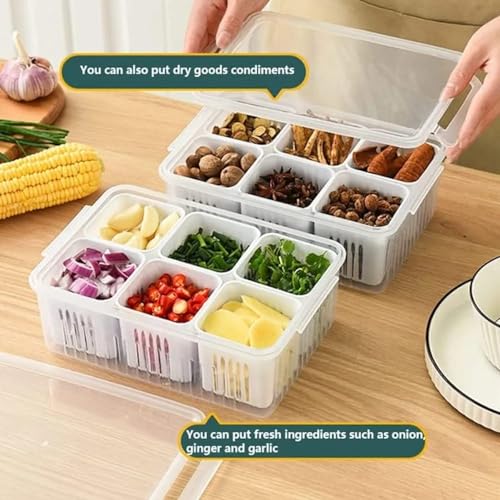 Clazkit Plastic Fridge Storage Boxes Freezer Storage Containers, Container Kitchen Storage Set, Vegetable Storage, Draining Crisper Refrigerator Food Box Set Of 2, Transparent - Image 5