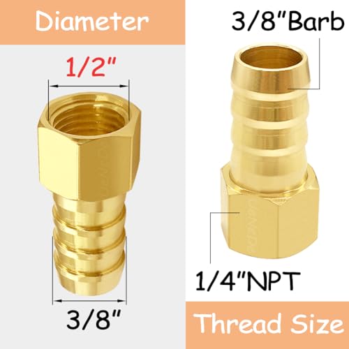 Uenede 6PCS Brass Hose Barb Fittings 1/4" NPT Female to 3/8" Barb Adapter Connector Include 6 Stainless Steel Clamps for Water/Oil/Gas - Image 2