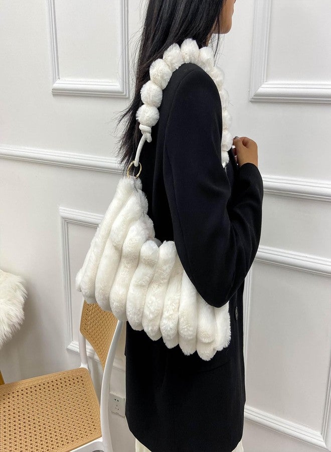Extolove Furry Purse for Women Y2K Fluffy Shoulder Bag Faux Fur Purse Fuzzy Tote Bag (White) - Image 2