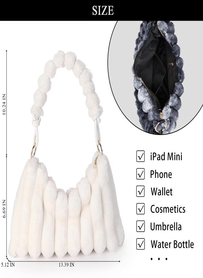 Extolove Furry Purse for Women Y2K Fluffy Shoulder Bag Faux Fur Purse Fuzzy Tote Bag (White) - Image 4