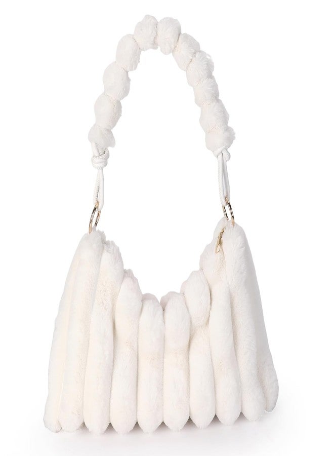 Extolove Furry Purse for Women Y2K Fluffy Shoulder Bag Faux Fur Purse Fuzzy Tote Bag (White) - Image 1