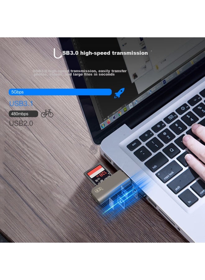 Chuanyu Usb 3.0 High-speed Card Reader, Multifunctional Sd/tf Dual-in Card Reader, Supports Phones, Dslr Cameras, Dash Cams, Surveillance Storage Memory Cards, Zinc Alloy - Image 2