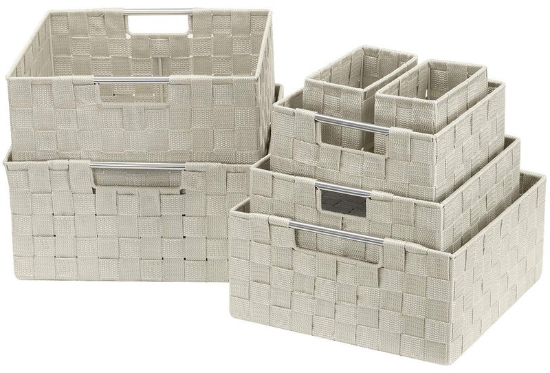 Sorbus Storage Baskets for Organizing (Set of 7), Mesh Hand-Woven Design, Linen Closet Organizers and Storage, Organizer Storage Baskets for Shelves, Variety Pack Organizers and Storage (Beige) - Image 1