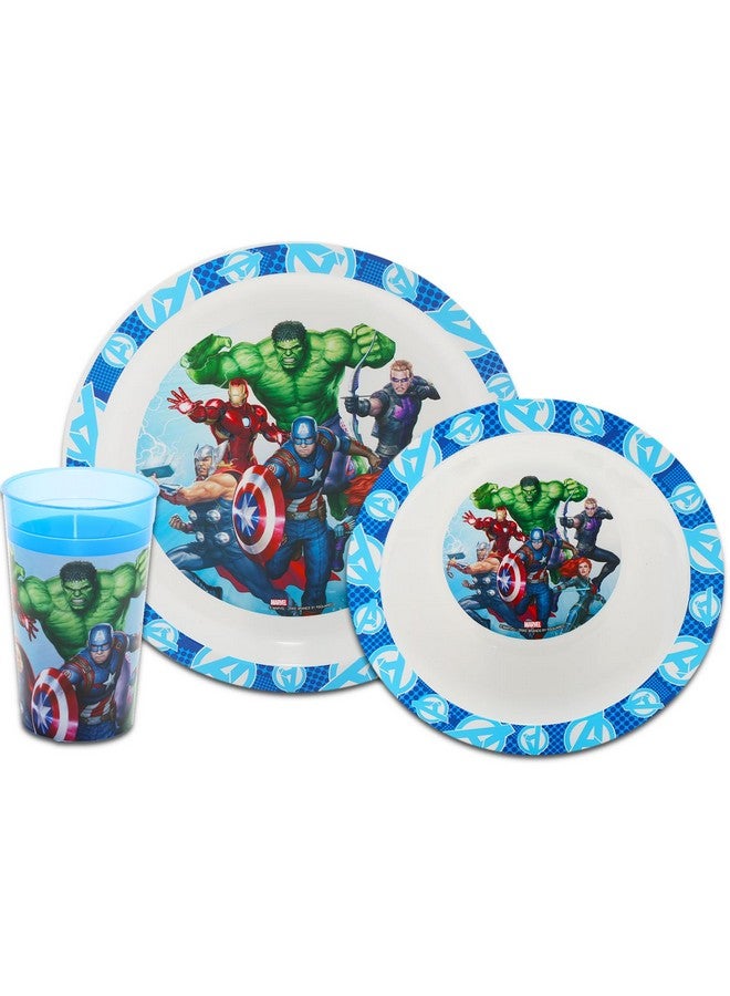 مارفل طقم أدوات مائدة بطبعة أفينجرز للأطفال والصغار - مجموعة من 3 قطع من إكسسوارات المطبخ تتضمن طبق عشاء أفينجرز، كوبًا، ملصقات، والمزيد | طقم أدوات مائدة أفينجرز - Image 1