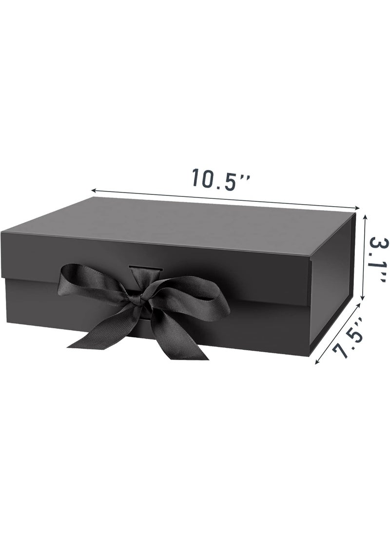 Gift Box with Lid for Presents 10.5x7.5x3.1 Inches with Ribbon and Magnetic Closure(1-Pack) (Black) - Image 2
