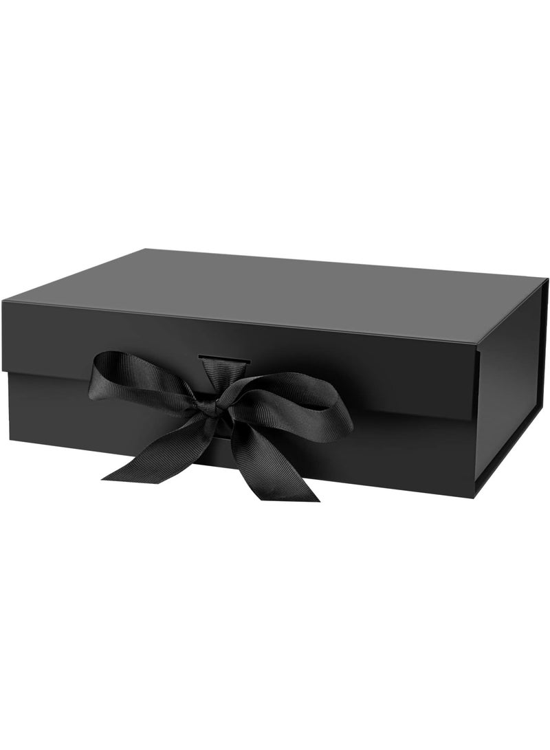 Gift Box with Lid for Presents 10.5x7.5x3.1 Inches with Ribbon and Magnetic Closure(1-Pack) (Black) - Image 1