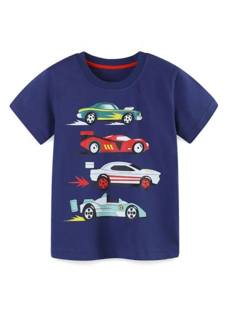YUNIQEE Navy Blue Graphic Printed Round Neck T-shirt