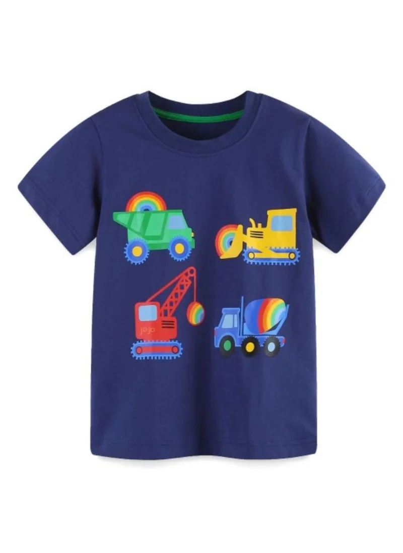 YUNIQEE Navy Blue Graphic Printed Round Neck T-shirt