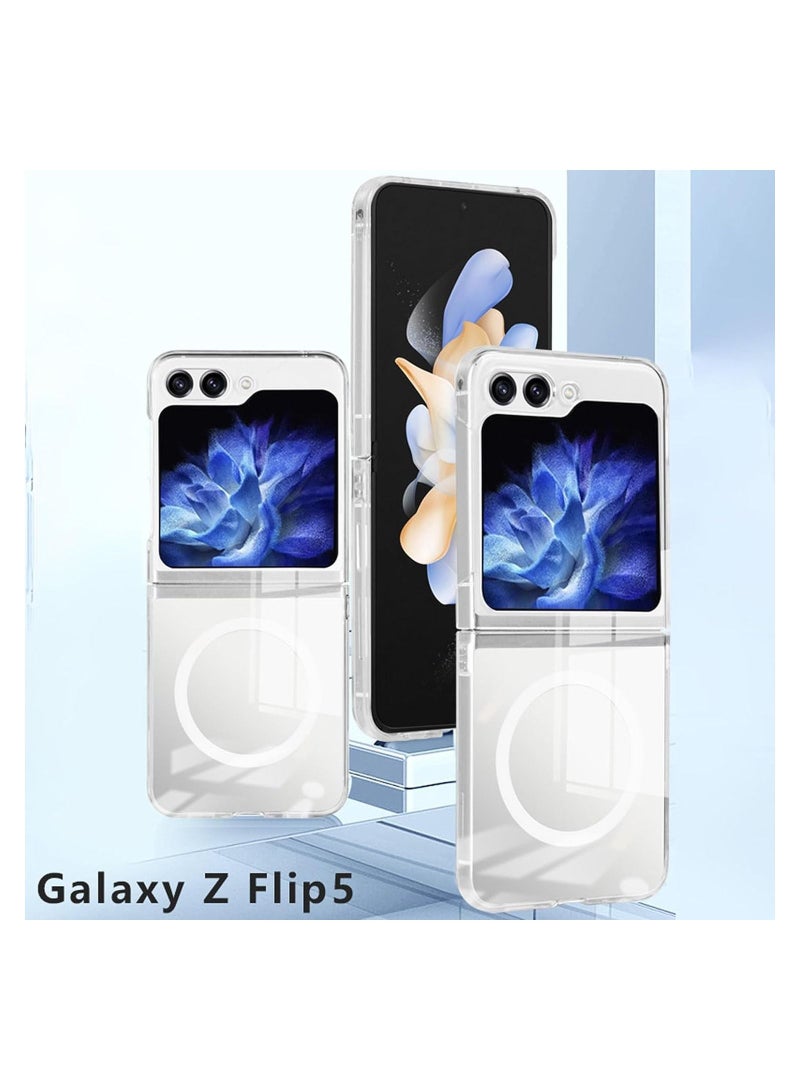 Case for Galaxy Z flip 5 Clear Magnetic Cover Mag Safe Compatible  Clear Hard Back Case Shockproof Silicone Frame Edge Bumper Slim Transparent Case Compatible for Galaxy Z flip 5  - Image 2