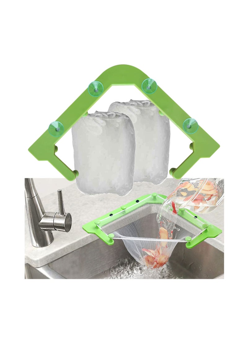 Generic - Sink Filter Net with Triangle Tri-Holder, Sink Strainer Bag, Corner Sink Strainer Basket, Kitchen Waste Storage Rack, Includes 100 Mesh Bags and 1 Holder for Easy Waste Disposal. - Image 1