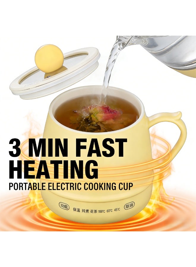 Mini Electric Heating Cup 500ML Portable Travel Kettle 300W 3-minute Fast Boil Water Cooker Multi-Function Cooking Cup for Milk Tea Coffee Soup Porridge Non-Stick Ceramic glaze 304 Stainless steel Touch Temperature Control double-layer Anti-Scald 400g lightweight for Home Office travel - Image 1