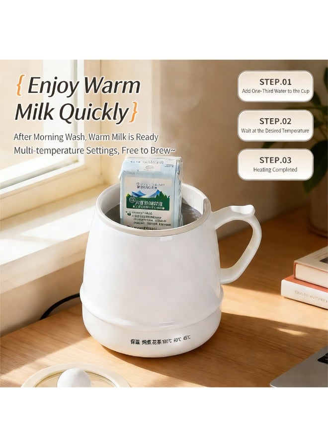 Mini Electric Heating Cup 500ML Portable Travel Kettle 300W 3-minute Fast Boil Water Cooker Multi-Function Cooking Cup for Milk Tea Coffee Soup Porridge Non-Stick Ceramic glaze 304 Stainless steel Touch Temperature Control double-layer Anti-Scald 400g lightweight for Home Office travel - Image 4