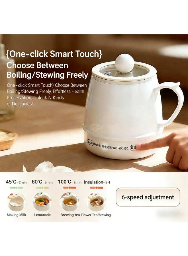 Mini Electric Heating Cup 500ML Portable Travel Kettle 300W 3-minute Fast Boil Water Cooker Multi-Function Cooking Cup for Milk Tea Coffee Soup Porridge Non-Stick Ceramic glaze 304 Stainless steel Touch Temperature Control double-layer Anti-Scald 400g lightweight for Home Office travel - Image 5