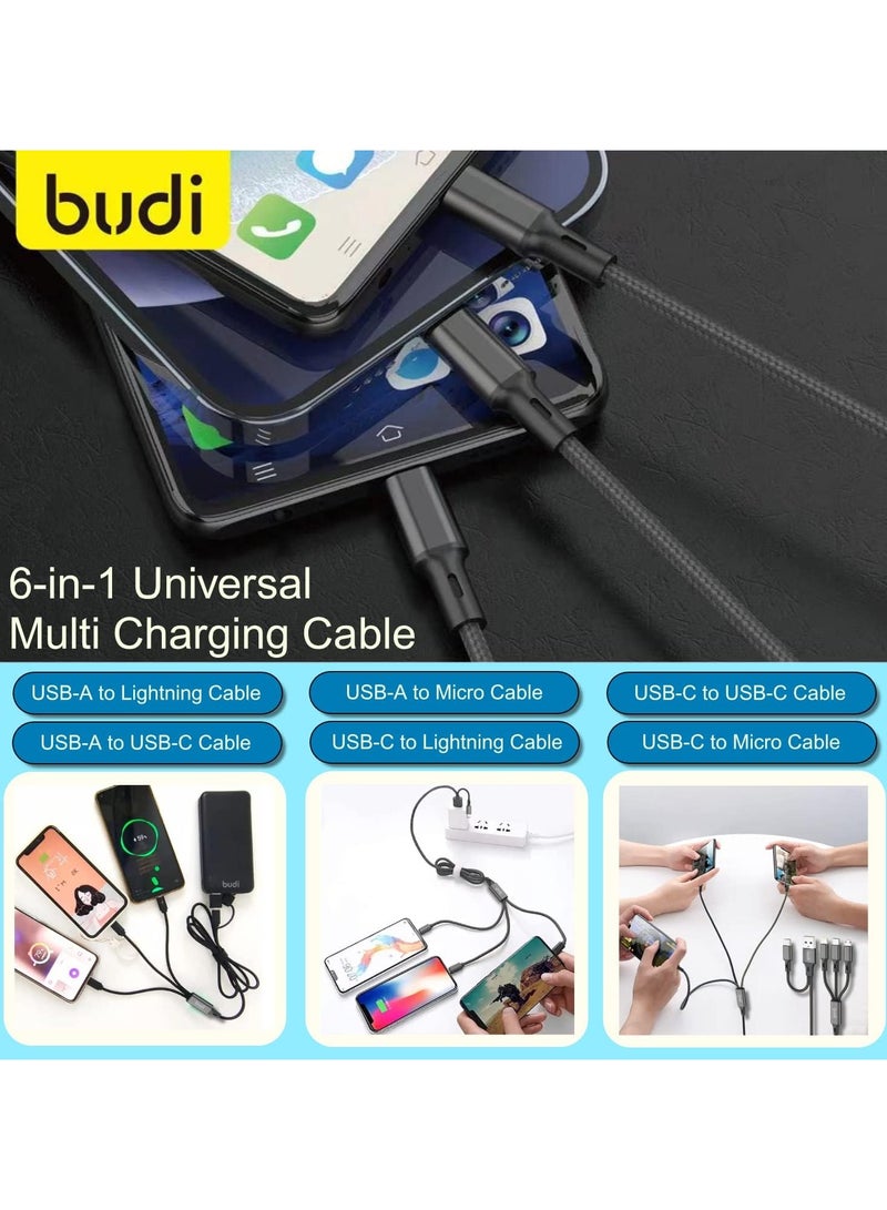 budi 6-in-1 Multi Charging Cable – USB & Type-C to Lightning, Micro USB, and Type-C Connectors, Universal Fast Charging Solution - Image 4