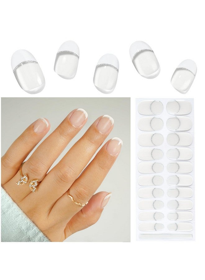 Canvalite 20Pcs Semi Cured Gel Nail Strips Kit For Women,Gel Nail Wraps Soft Press-Ons(White French Tip),Uv Gel Nail Stickers Required Uv Light Nail Diy Salon Quality Gel Polish Strips,Stocking Stuffers Gifts - Image 1