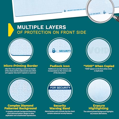 EnDoc Computer Check Paper - 50 Sheets - Business Checks on Top and Stub on Bottom - Security Features & Laser Printer Compatible with Quickbooks Blank Check Stock - Diamond Blue - Image 4