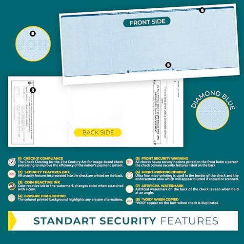 EnDoc Computer Check Paper - 50 Sheets - Business Checks on Top and Stub on Bottom - Security Features & Laser Printer Compatible with Quickbooks Blank Check Stock - Diamond Blue - Image 3