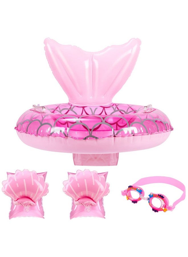 Leitee 3 Pcs Mermaid Pool Floats Set Include Inflatable Baby Swimming Float Swim Goggles Arm Bands Baby Pool Floats For Infant Water Swim Training Aids - Image 1