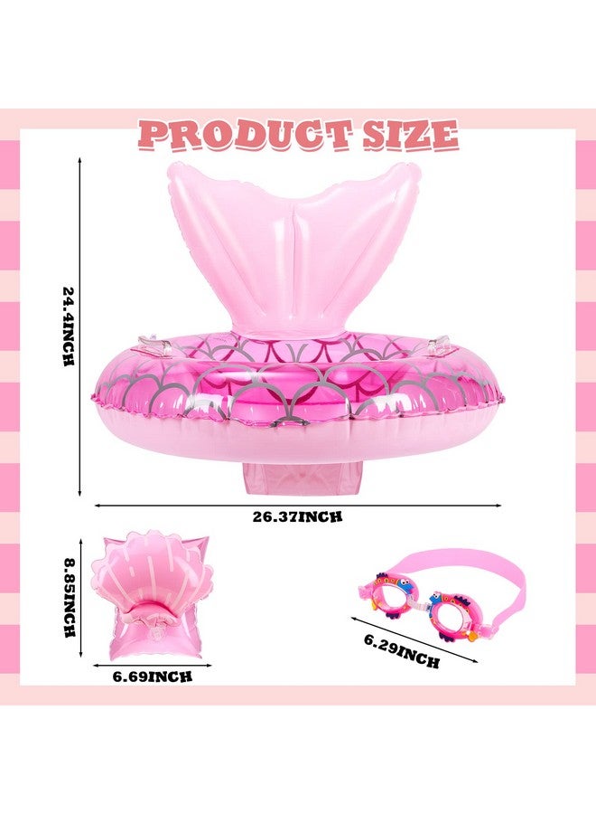 Leitee 3 Pcs Mermaid Pool Floats Set Include Inflatable Baby Swimming Float Swim Goggles Arm Bands Baby Pool Floats For Infant Water Swim Training Aids - Image 2