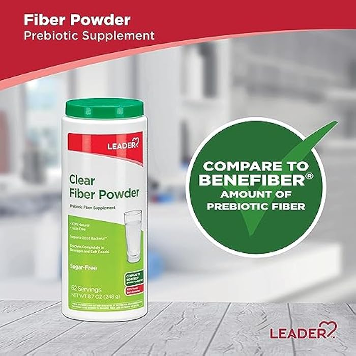 Leader Prebiotic Fiber Supplement Powder for Digestive Health, 100% Natural Daily Fiber Powder, Sugar-Free, Taste-Free, Gluten Free, Non-GMO, Unflavored, 62 Servings (8.7 OZ) (Pack of 1) - Image 4