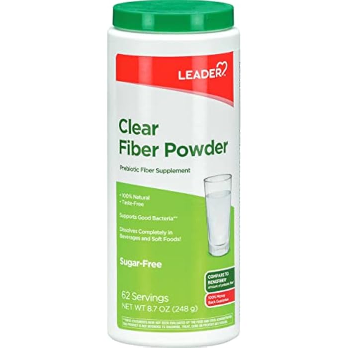 Leader Prebiotic Fiber Supplement Powder for Digestive Health, 100% Natural Daily Fiber Powder, Sugar-Free, Taste-Free, Gluten Free, Non-GMO, Unflavored, 62 Servings (8.7 OZ) (Pack of 1) - Image 1