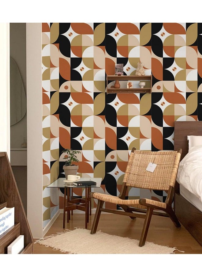 HAOKHOME 961302 Peel And Stick Wallpaper Geometric Khaki/Mistyrose/White/Black/Red Modern Wall Decor Bathroom Removable Mural 17.7In X 9.8Ft  - Image 2