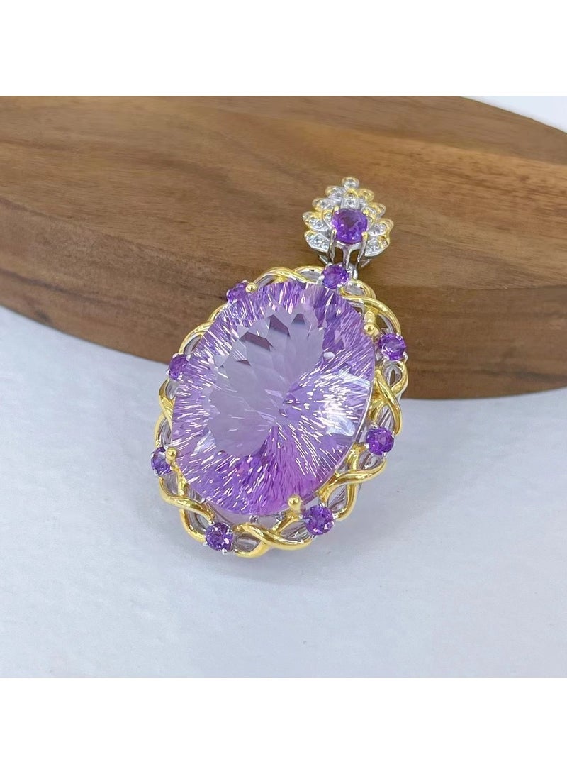 Hot sell new fashion women light purple crystal gem stone necklace pendant，with 925 silver plated by white gold，with national jewelry inspection certificate  - Image 2