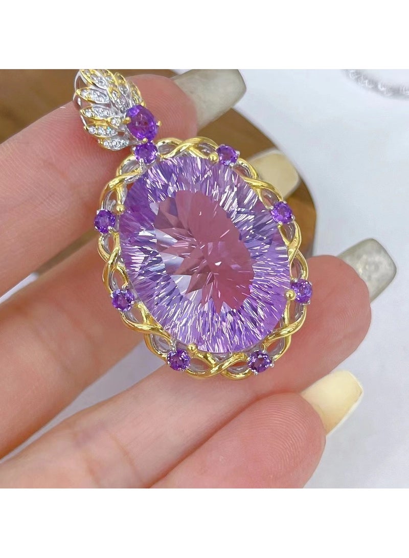 Hot sell new fashion women light purple crystal gem stone necklace pendant，with 925 silver plated by white gold，with national jewelry inspection certificate  - Image 4