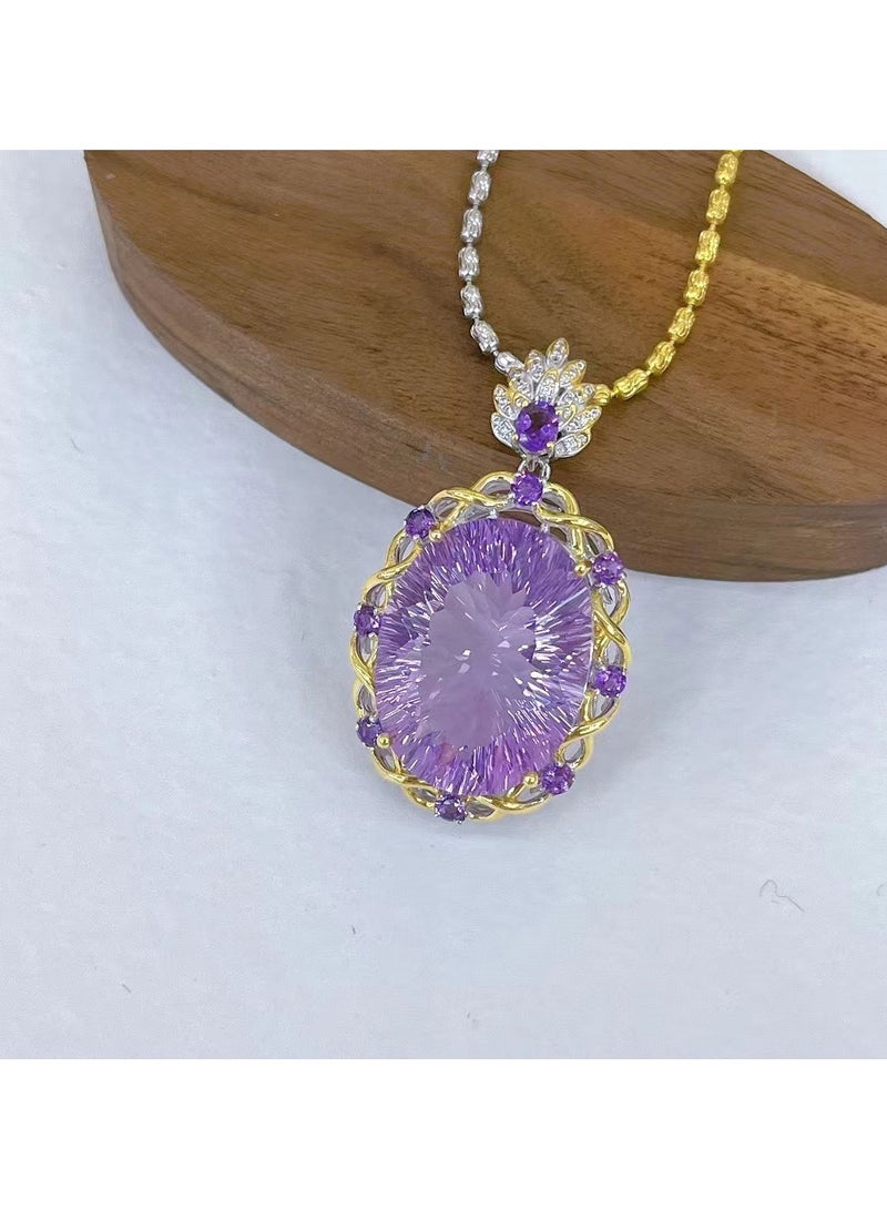 Hot sell new fashion women light purple crystal gem stone necklace pendant，with 925 silver plated by white gold，with national jewelry inspection certificate  - Image 5