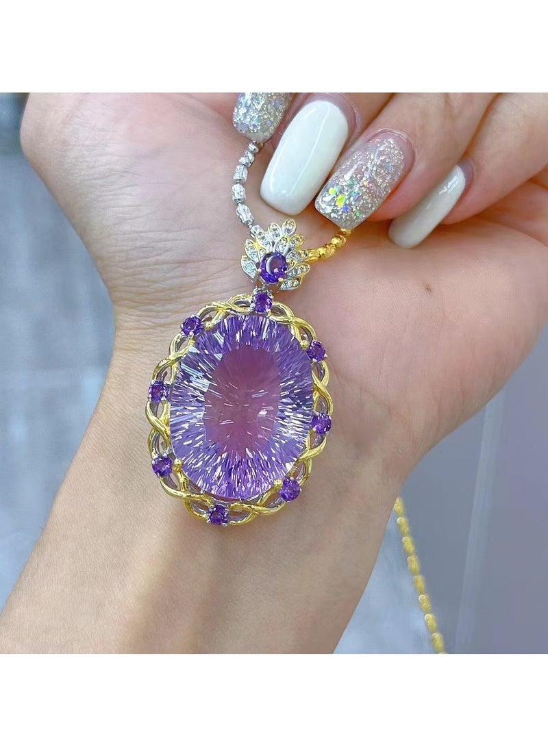 Hot sell new fashion women light purple crystal gem stone necklace pendant，with 925 silver plated by white gold，with national jewelry inspection certificate  - Image 3