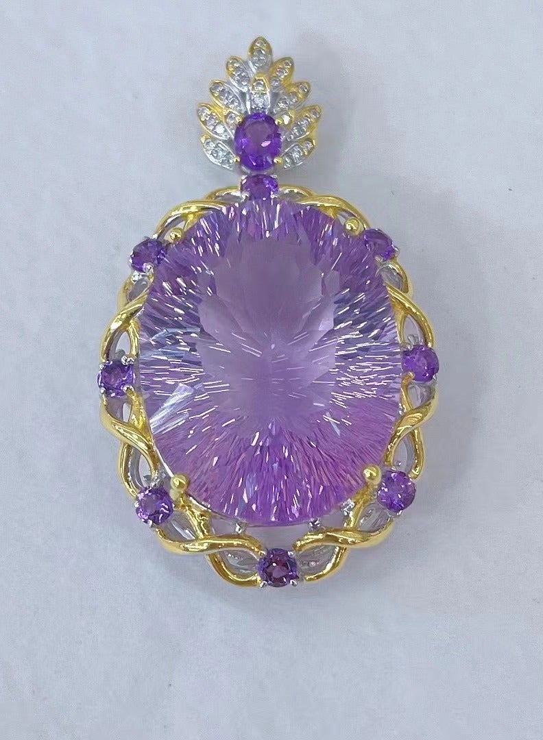 Hot sell new fashion women light purple crystal gem stone necklace pendant，with 925 silver plated by white gold，with national jewelry inspection certificate  - Image 1