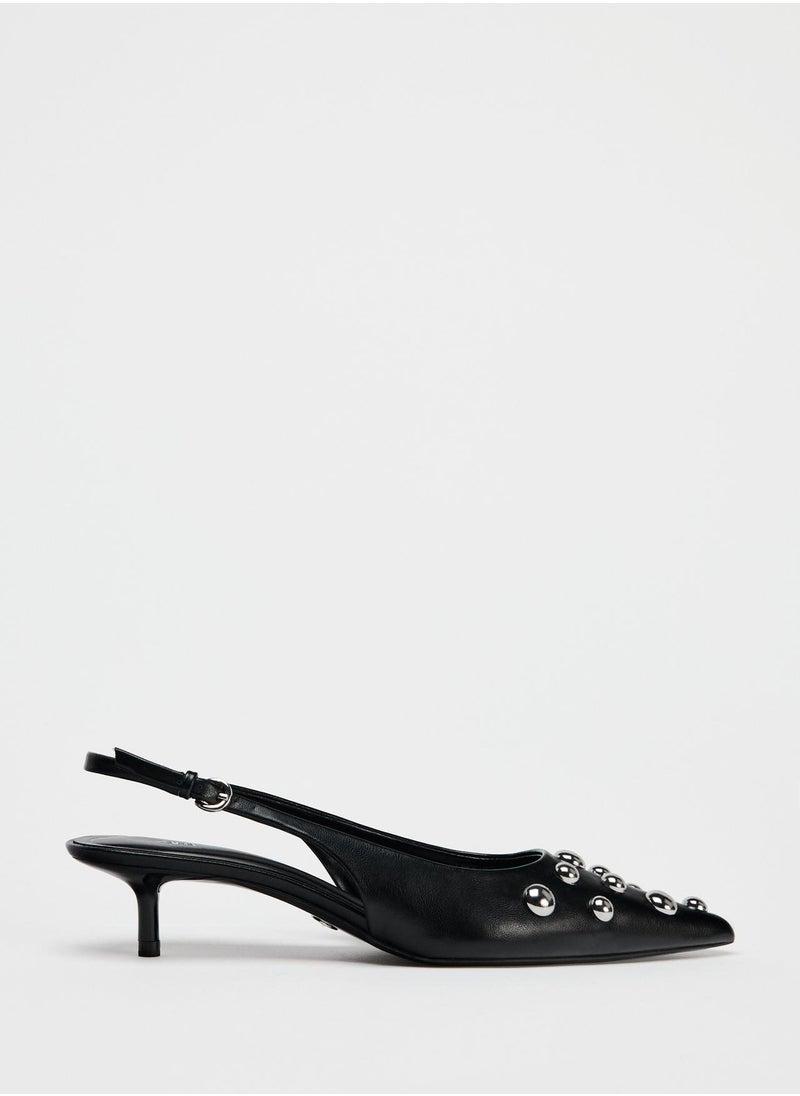Zara Studded kitten heel slingback shoes  - Image 1