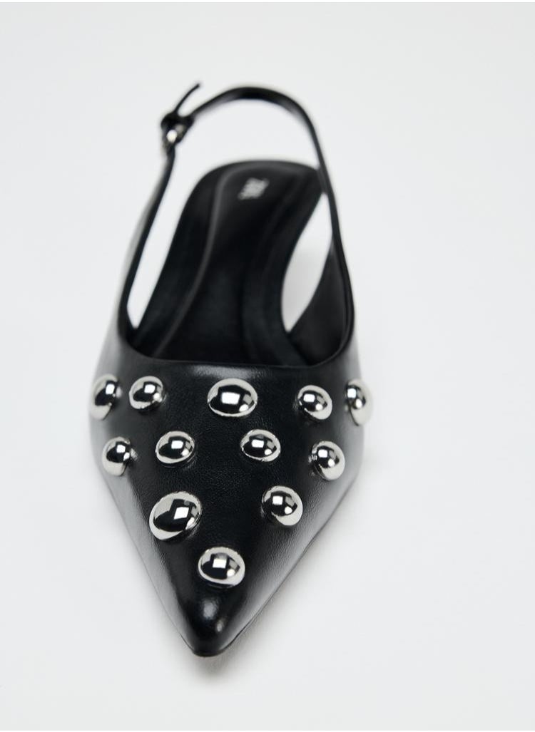 Zara Studded kitten heel slingback shoes  - Image 3