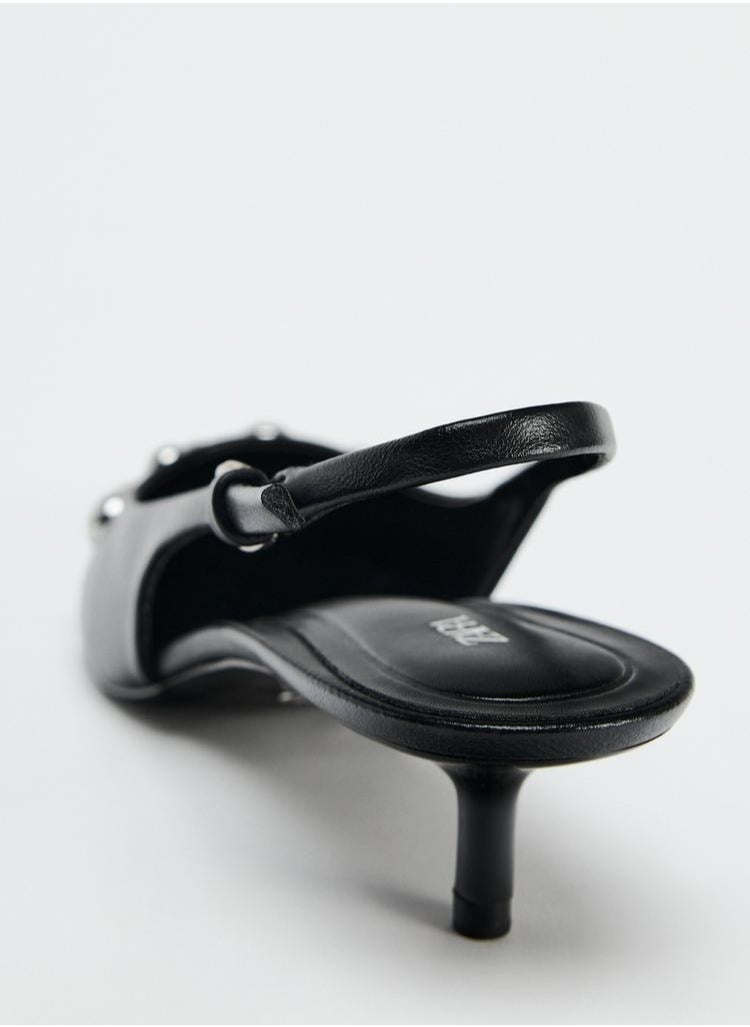 Zara Studded kitten heel slingback shoes  - Image 4