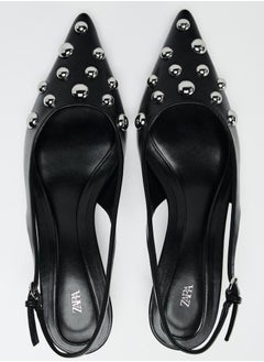 Zara Studded kitten heel slingback shoes  - Image 5
