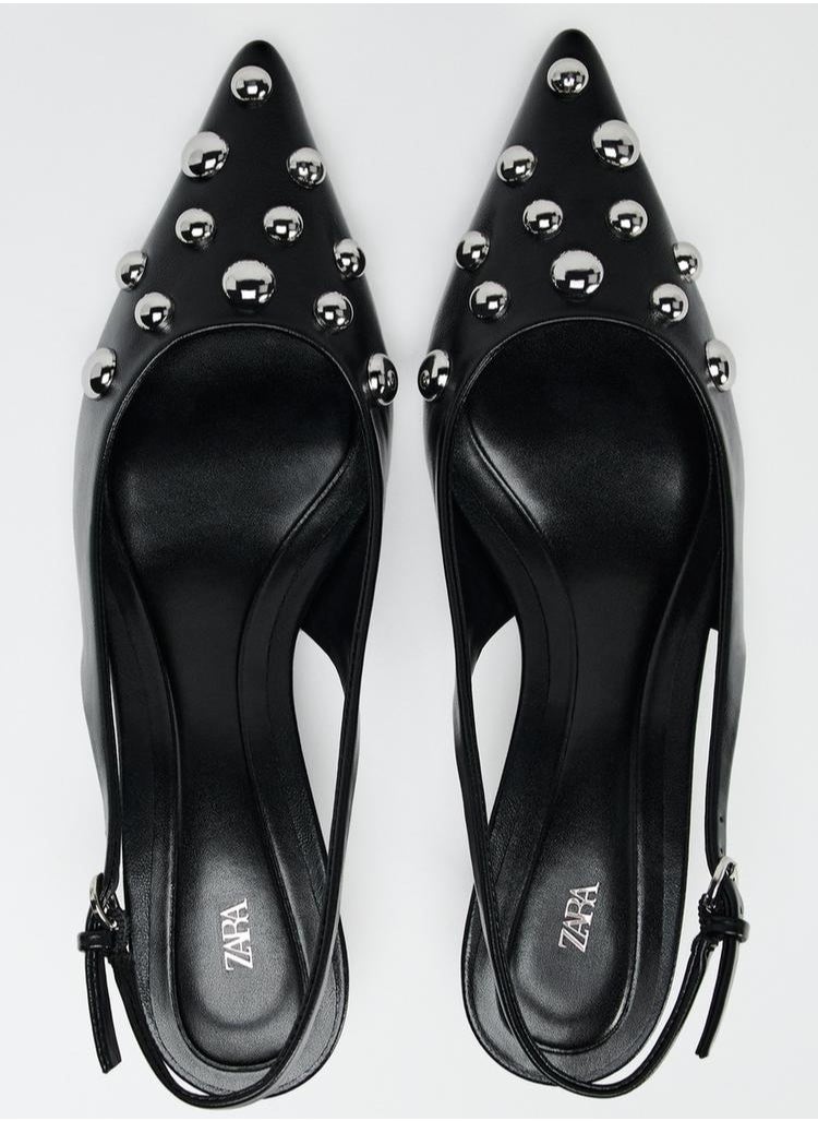 Zara Studded kitten heel slingback shoes  - Image 5
