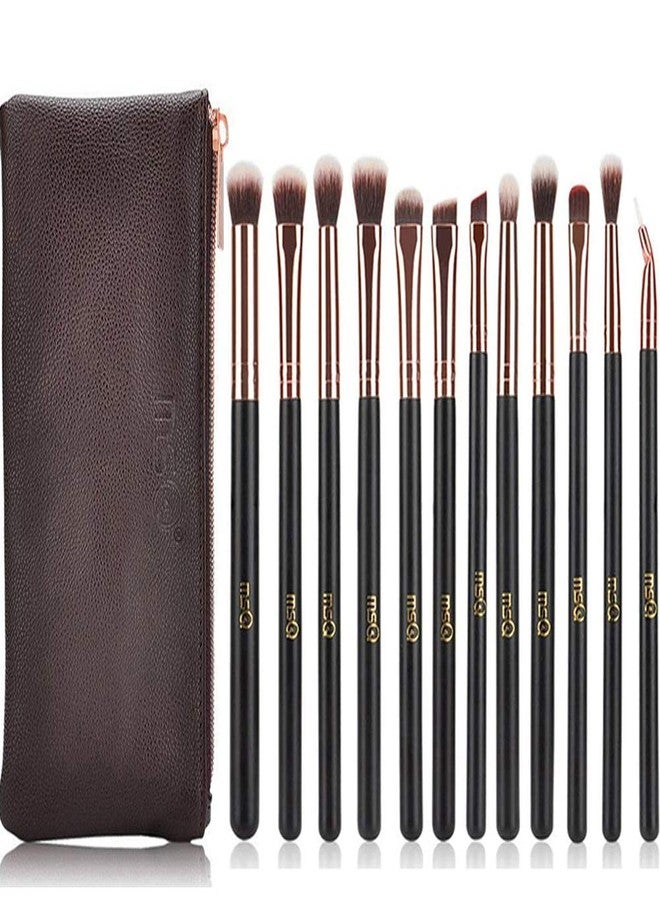 MSQ Eyeshadow Brushes 12pcs Eye Make Up Brush Set with Bag (PU Leather Pouch) Soft Synthetic Hairs for Eyeshadow, Eyebrow, Eyeliner, Blending, Best Gifts - Rose Gold - Image 1