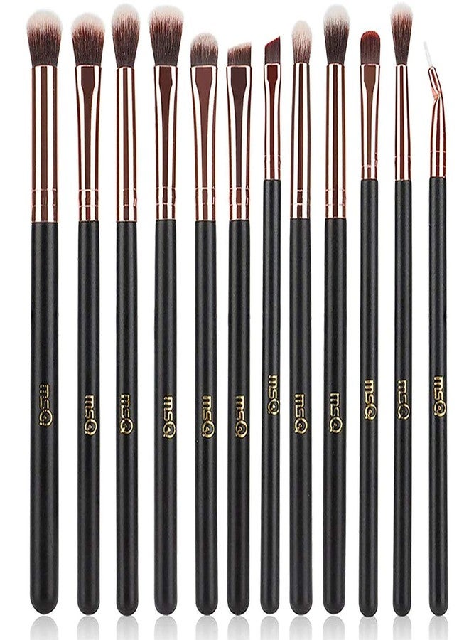 MSQ Eyeshadow Brushes 12pcs Eye Make Up Brush Set with Bag (PU Leather Pouch) Soft Synthetic Hairs for Eyeshadow, Eyebrow, Eyeliner, Blending, Best Gifts - Rose Gold - Image 4