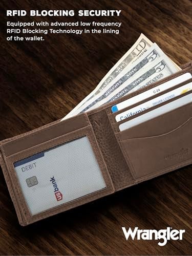 Wrangler Men's Wallet with AirTag Holder, Bifold Slim RFID Blocking Wallet, Genuine Leather, 11-22 Card Bifold - Image 3
