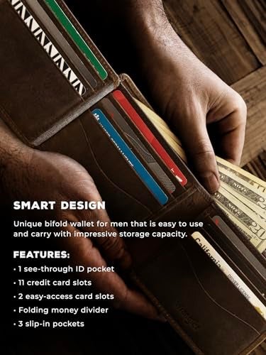 Wrangler Men's Wallet with AirTag Holder, Bifold Slim RFID Blocking Wallet, Genuine Leather, 11-22 Card Bifold - Image 5