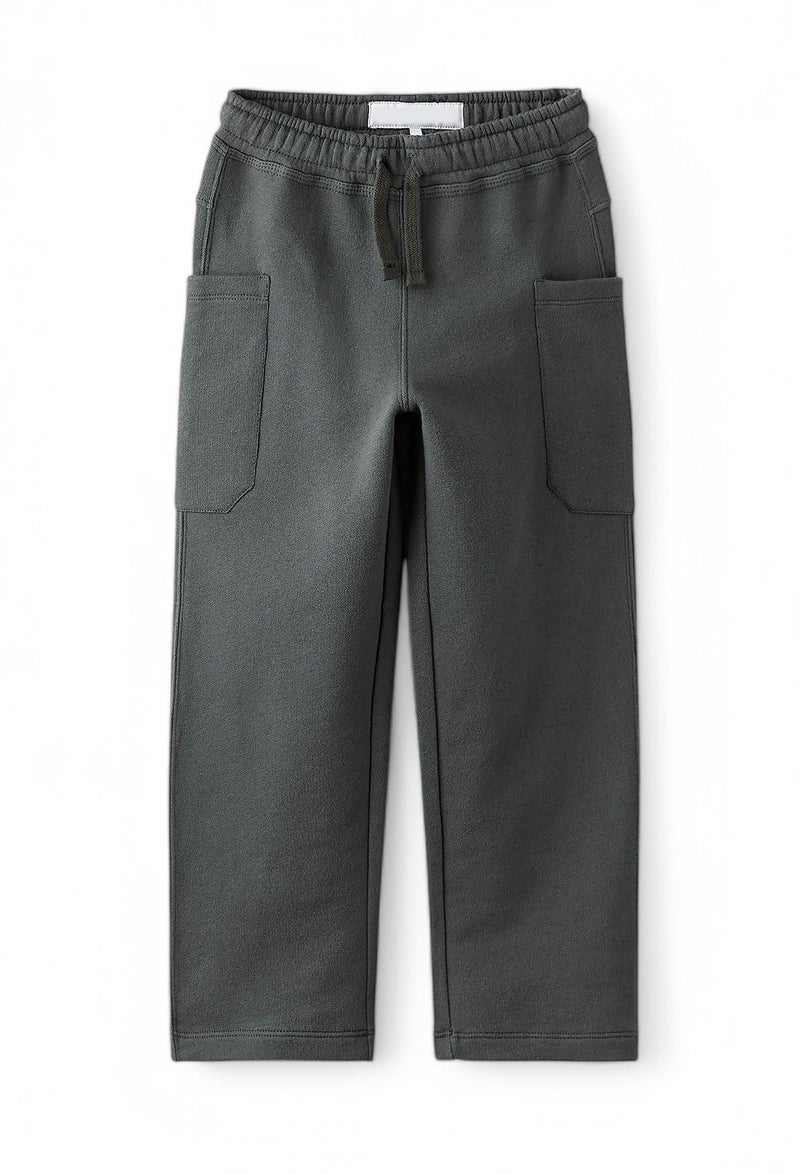 Alan Jones Clothing Boys Regular Fit Mid Rise Solid Plush Pants with Pockets (Anthracite Grey_13-14 Years) - Image 1