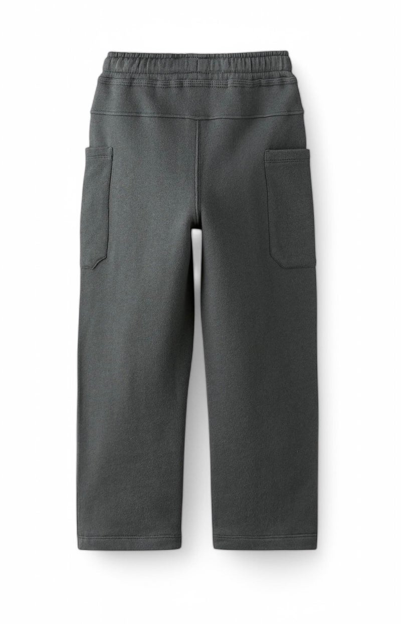 Alan Jones Clothing Boys Regular Fit Mid Rise Solid Plush Pants with Pockets (Anthracite Grey_13-14 Years) - Image 2